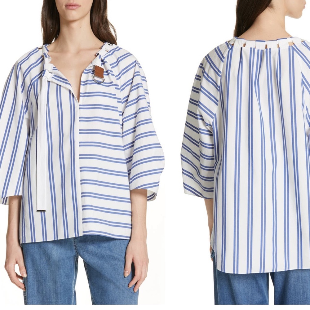 Tibi Vivian Stripe Tie-Neck Top